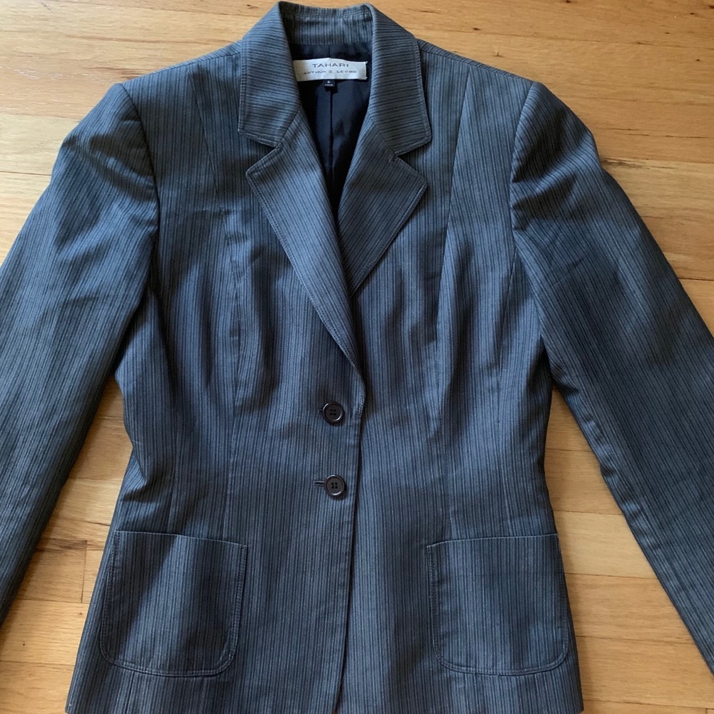 Tahari Grey Striped Career Blazer - size 6